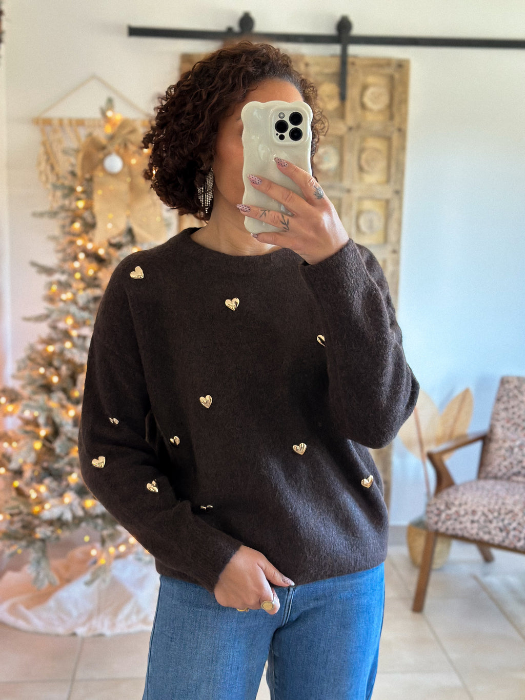 Pull Elyna - Chocolat à coeurs