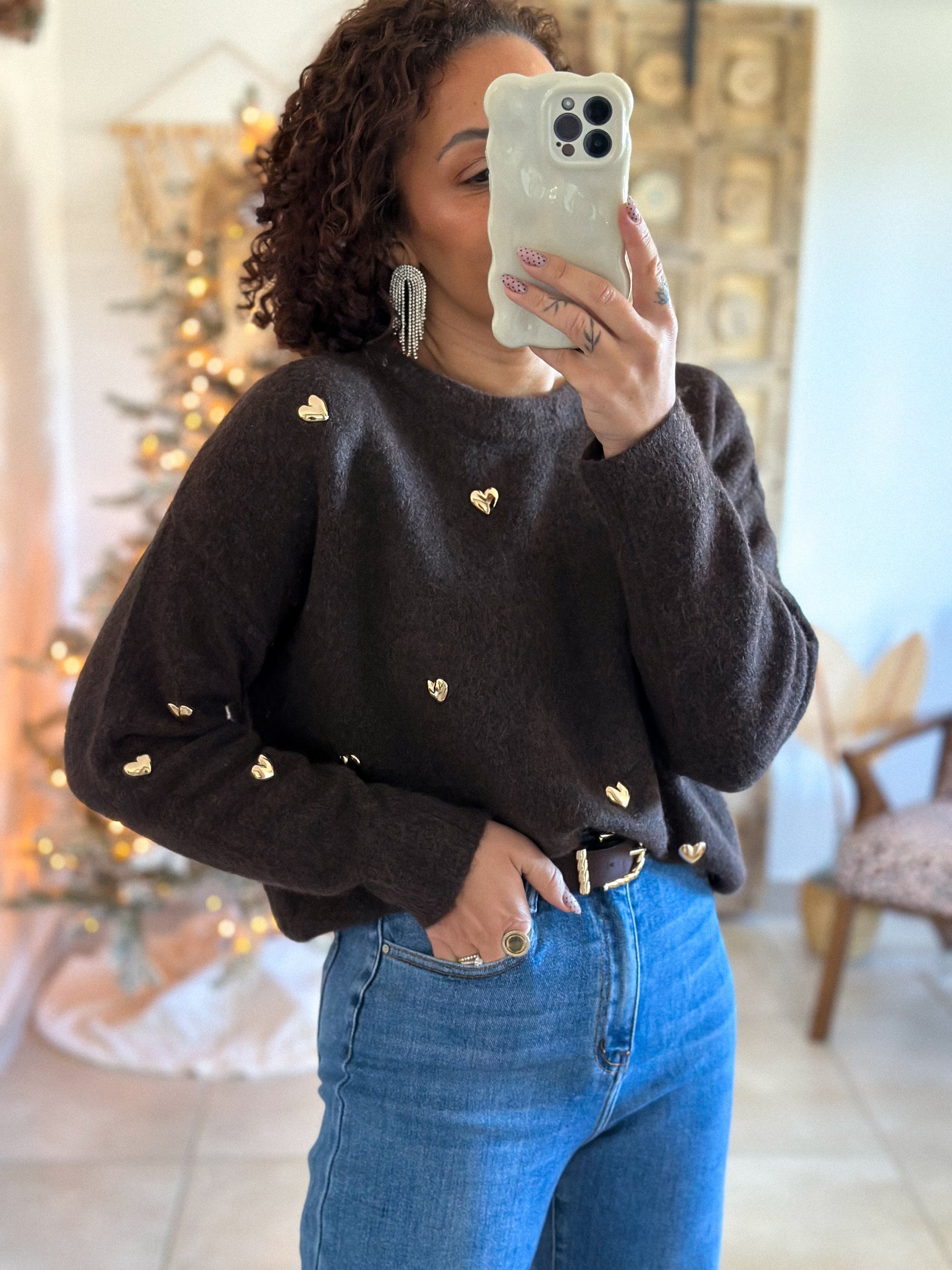 Pull Elyna - Chocolat à coeurs