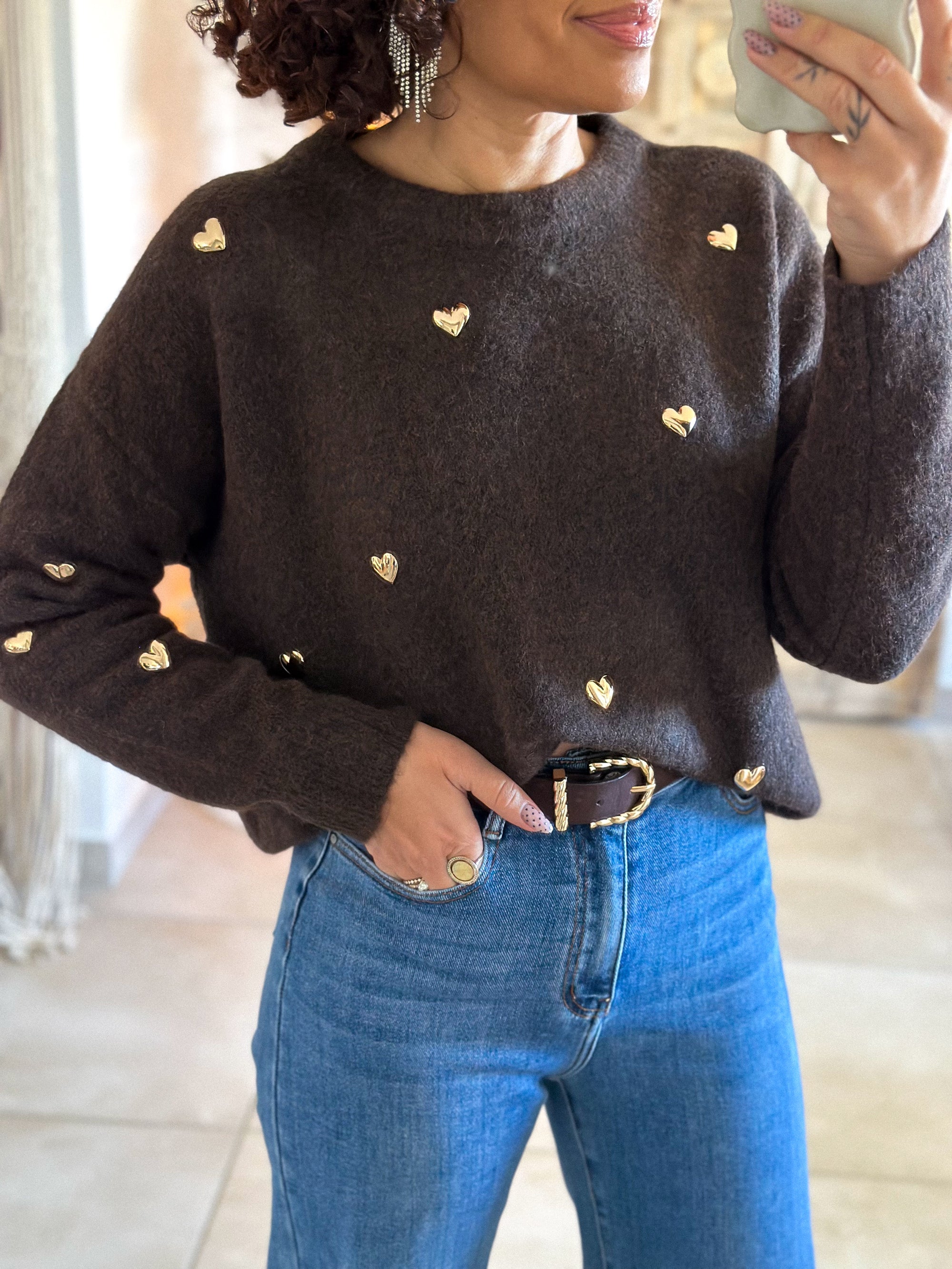 Pull Elyna - Chocolat à coeurs