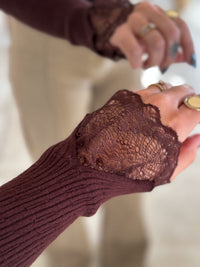 Farah Sweater - chocolate high neck with lace