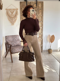 Farah Sweater - chocolate high neck with lace