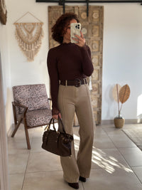 Farah Sweater - chocolate high neck with lace
