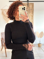 Pull Farah - col montant noir à dentelle
