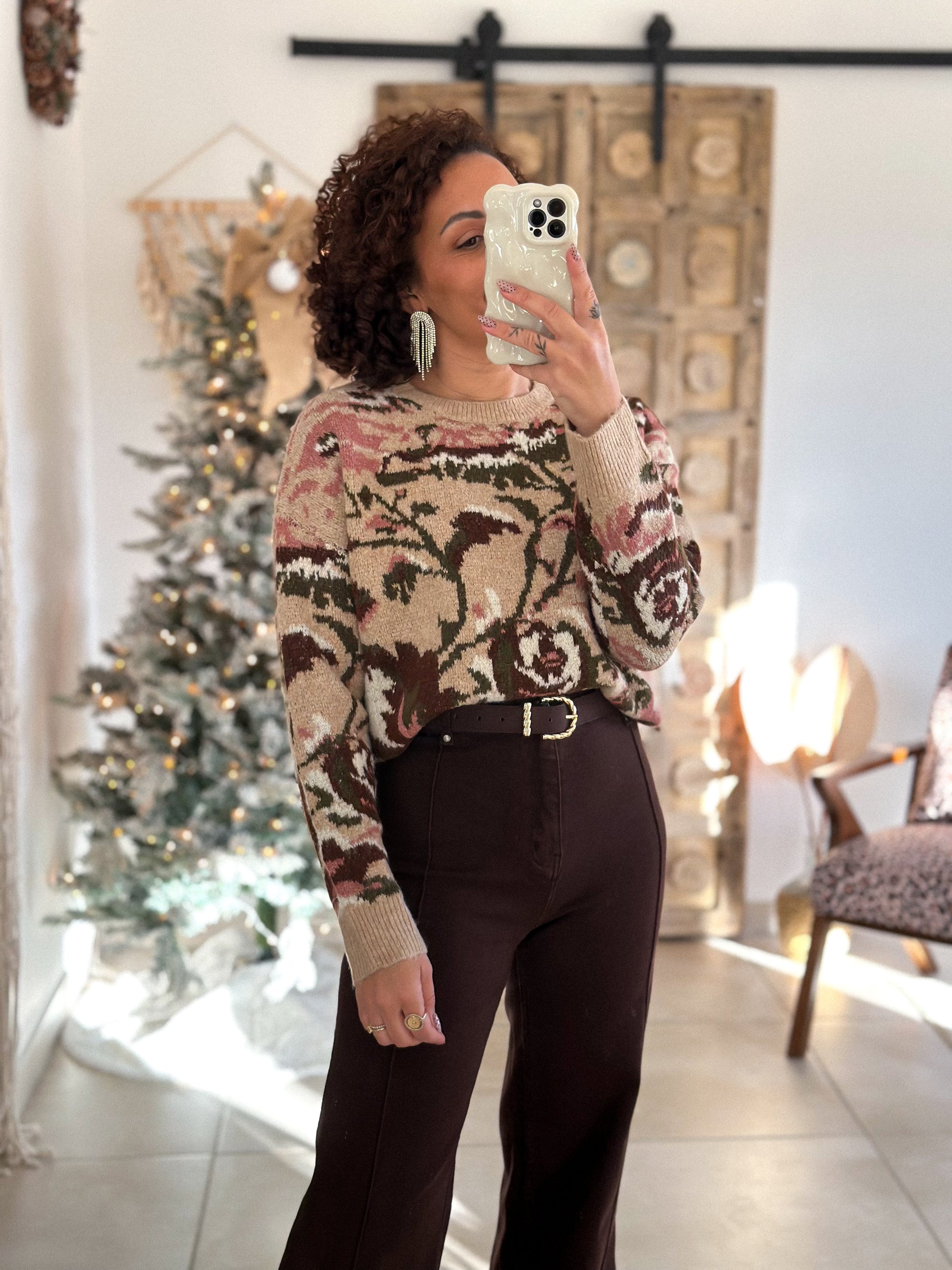 Pull Fleur - Beige Rose