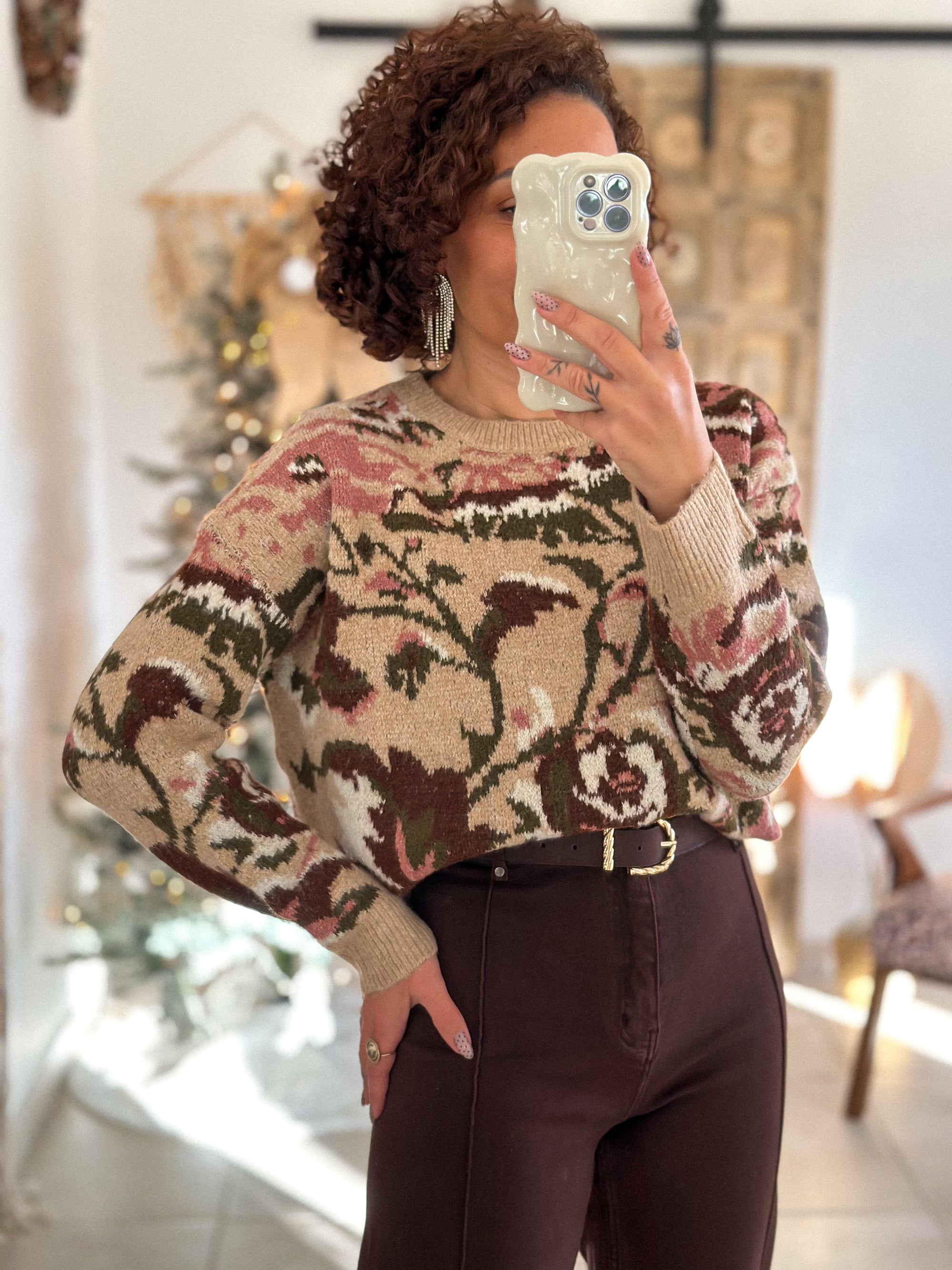 Pull Fleur - Beige Rose