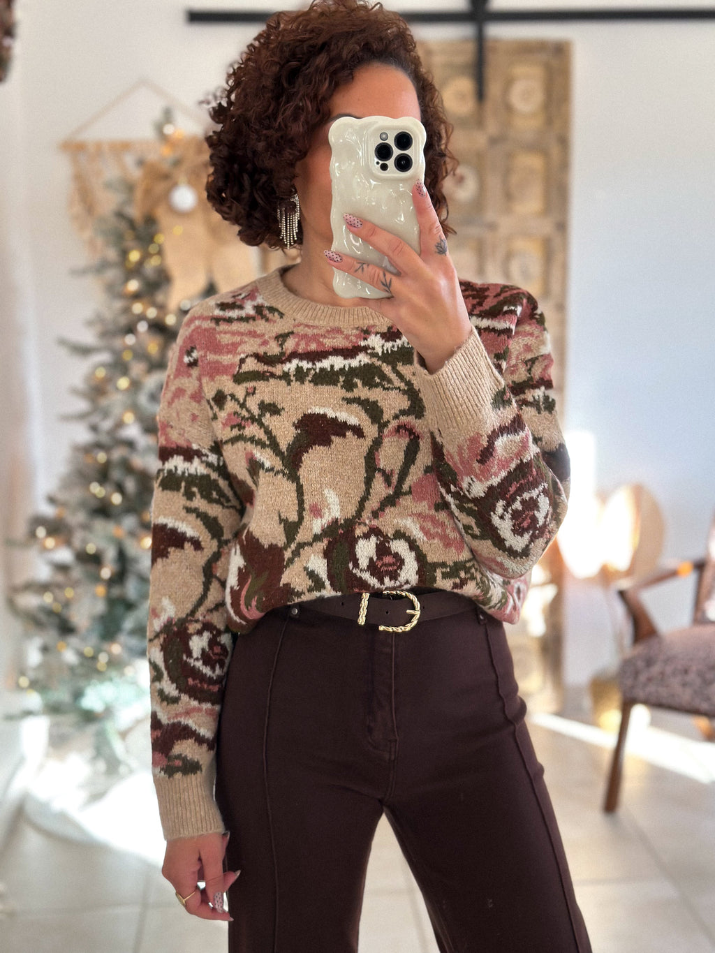 Pull Fleur - Beige Rose