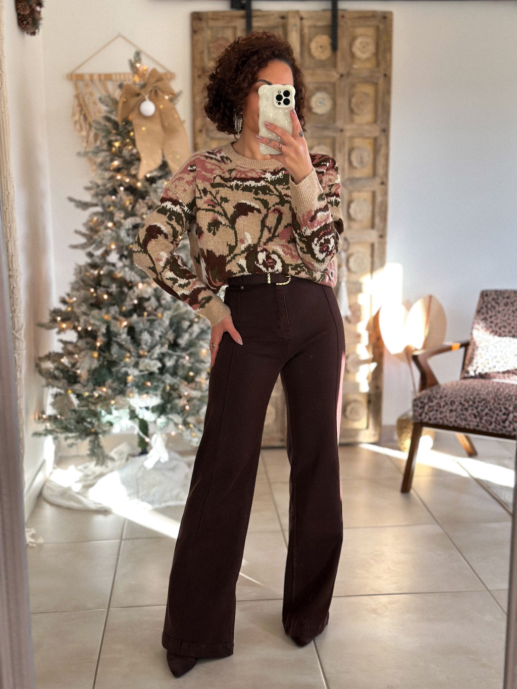 Pull Fleur - Beige Rose