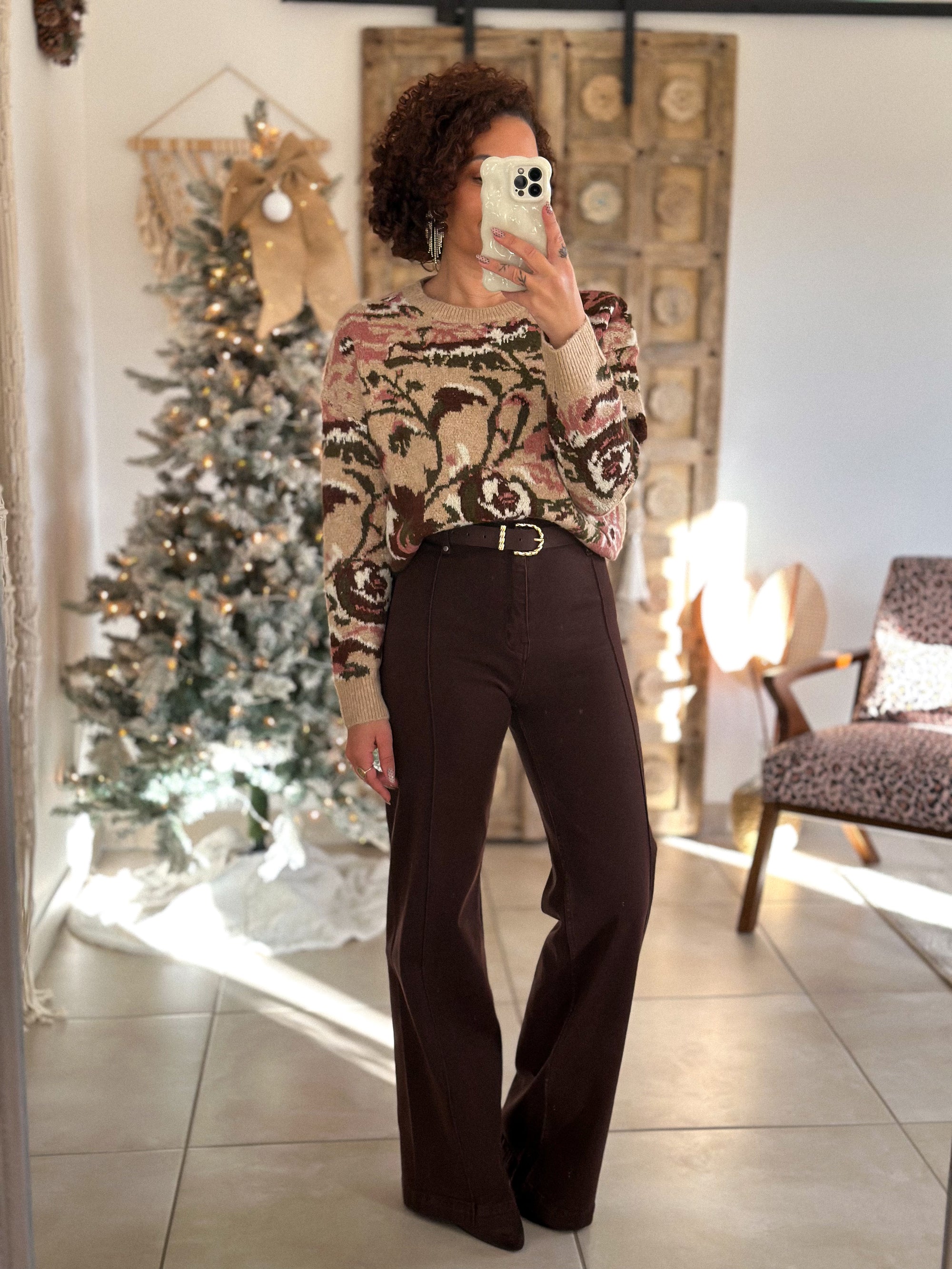 Pull Fleur - Beige Rose