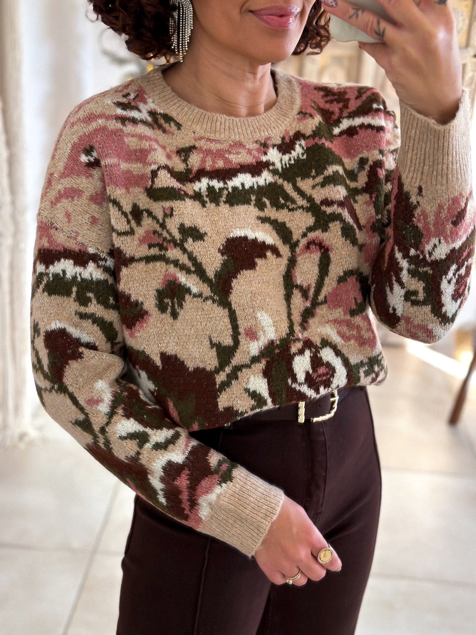 Pull Fleur - Beige Rose