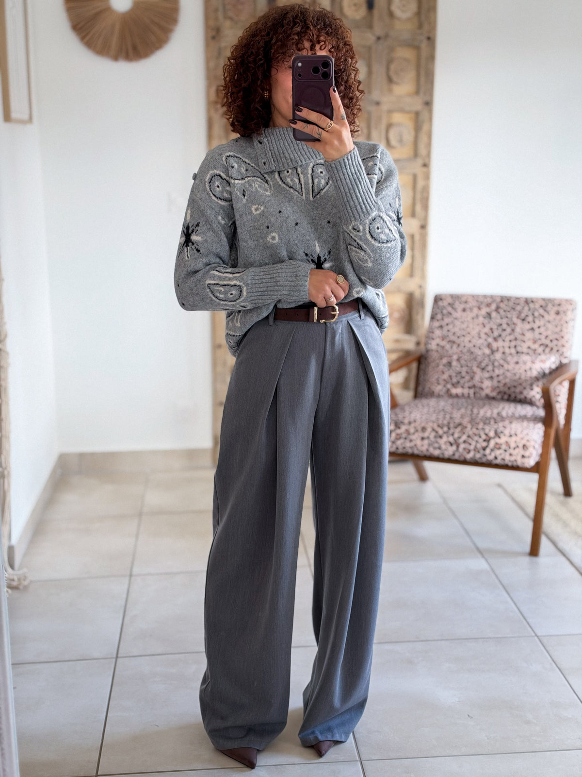 Pull Hermine - Gris à motifs bandana