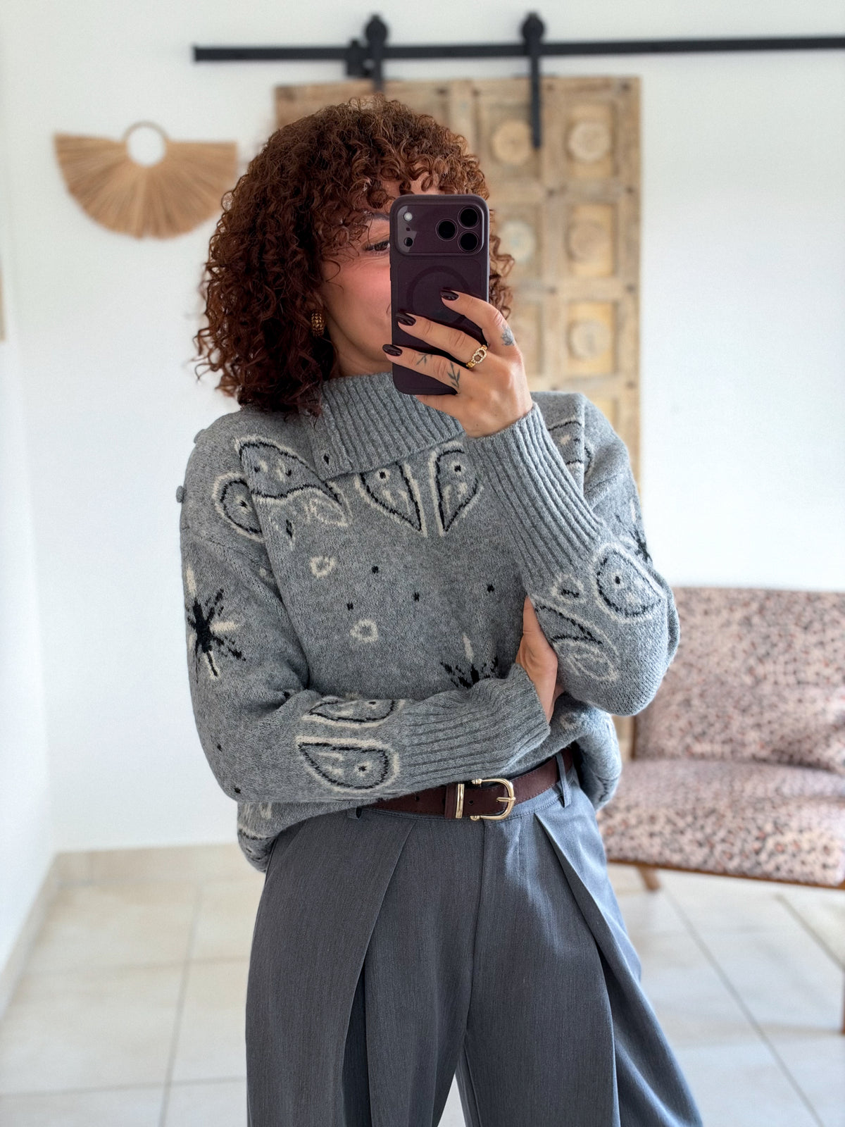 Pull Hermine - Gris à motifs bandana