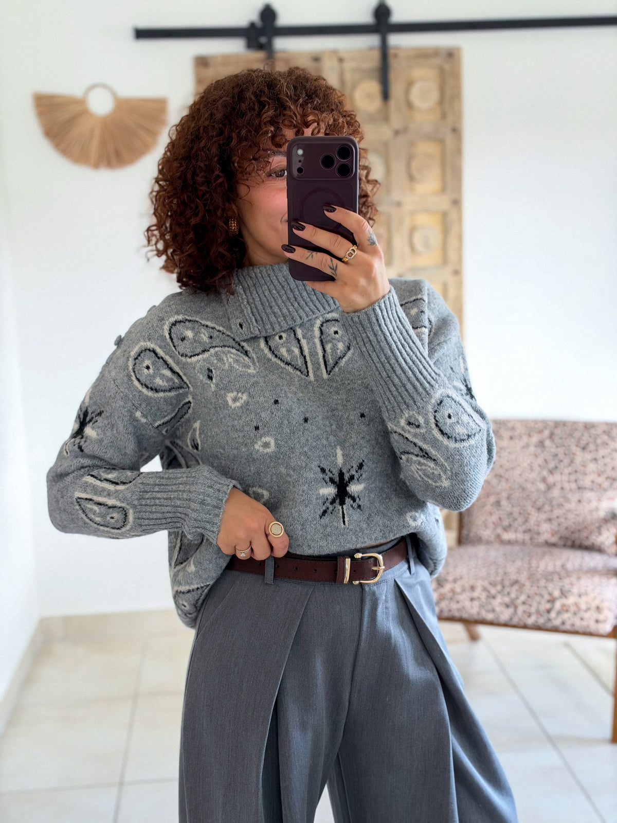 Pull Hermine - Gris à motifs bandana