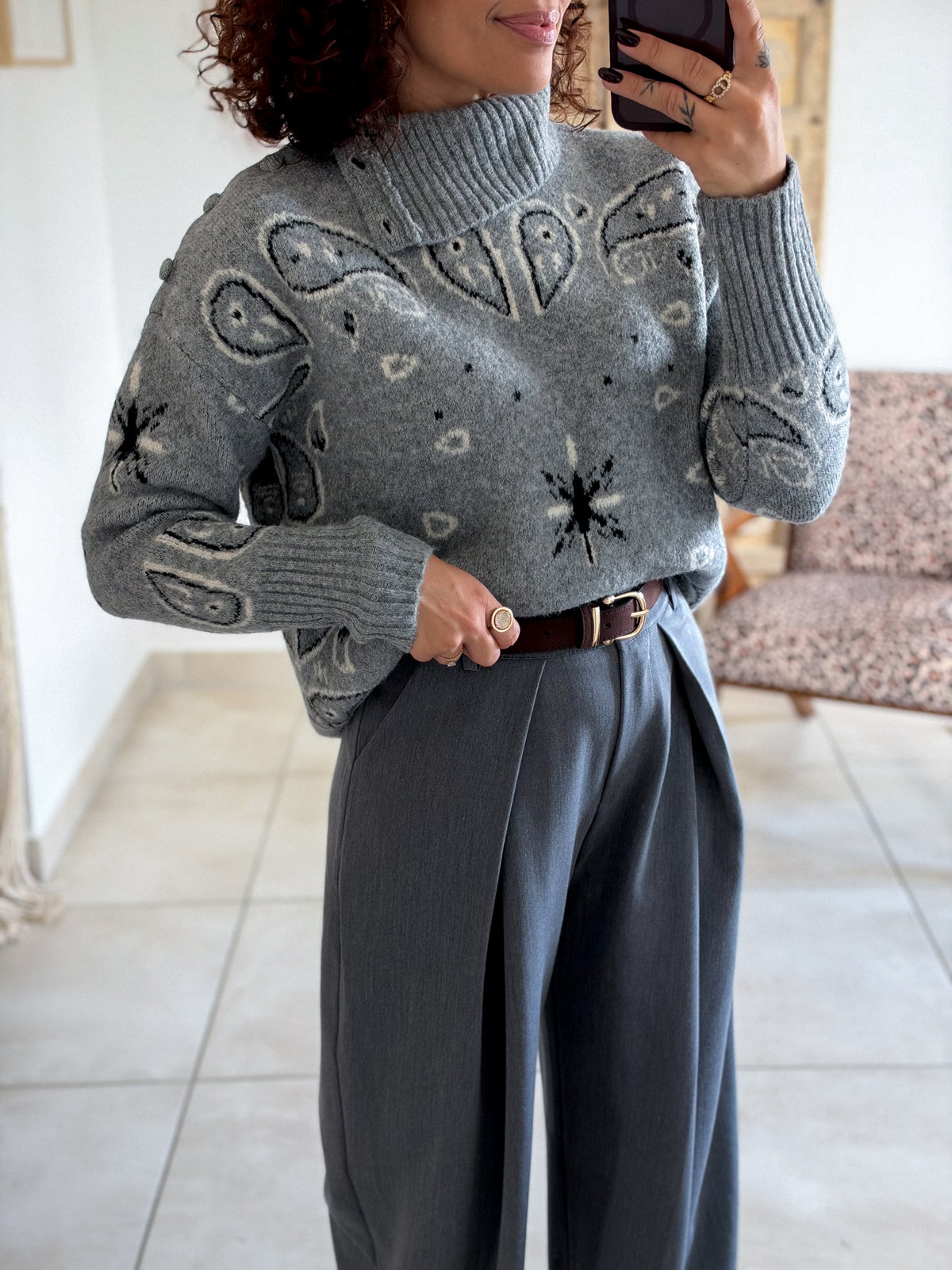 Pull Hermine - Gris à motifs bandana