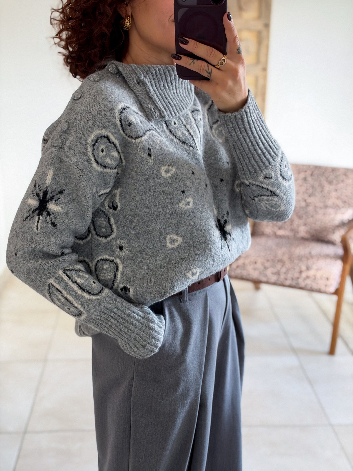 Pull Hermine - Gris à motifs bandana