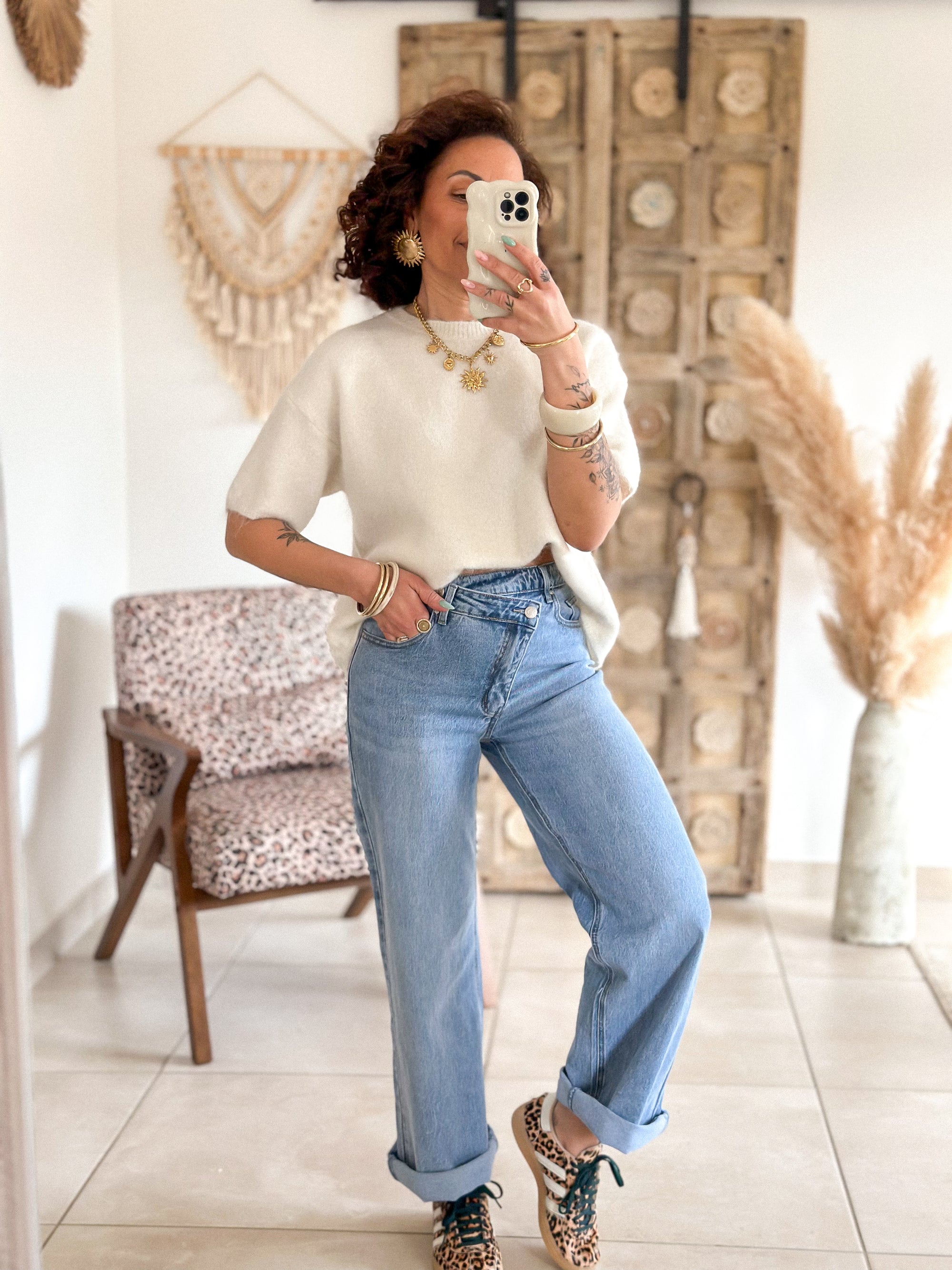 Pull Nancy - Ecru dos ouvert en dentelle