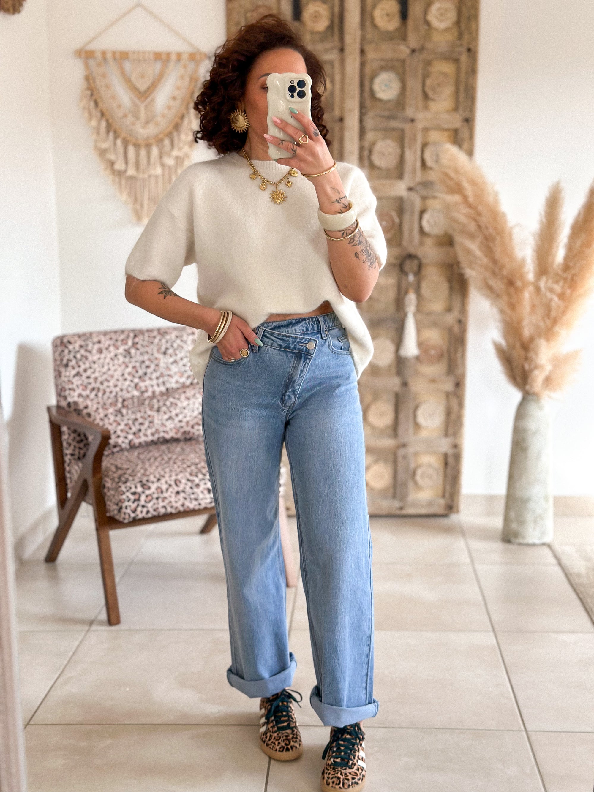Pull Nancy - Ecru dos ouvert en dentelle