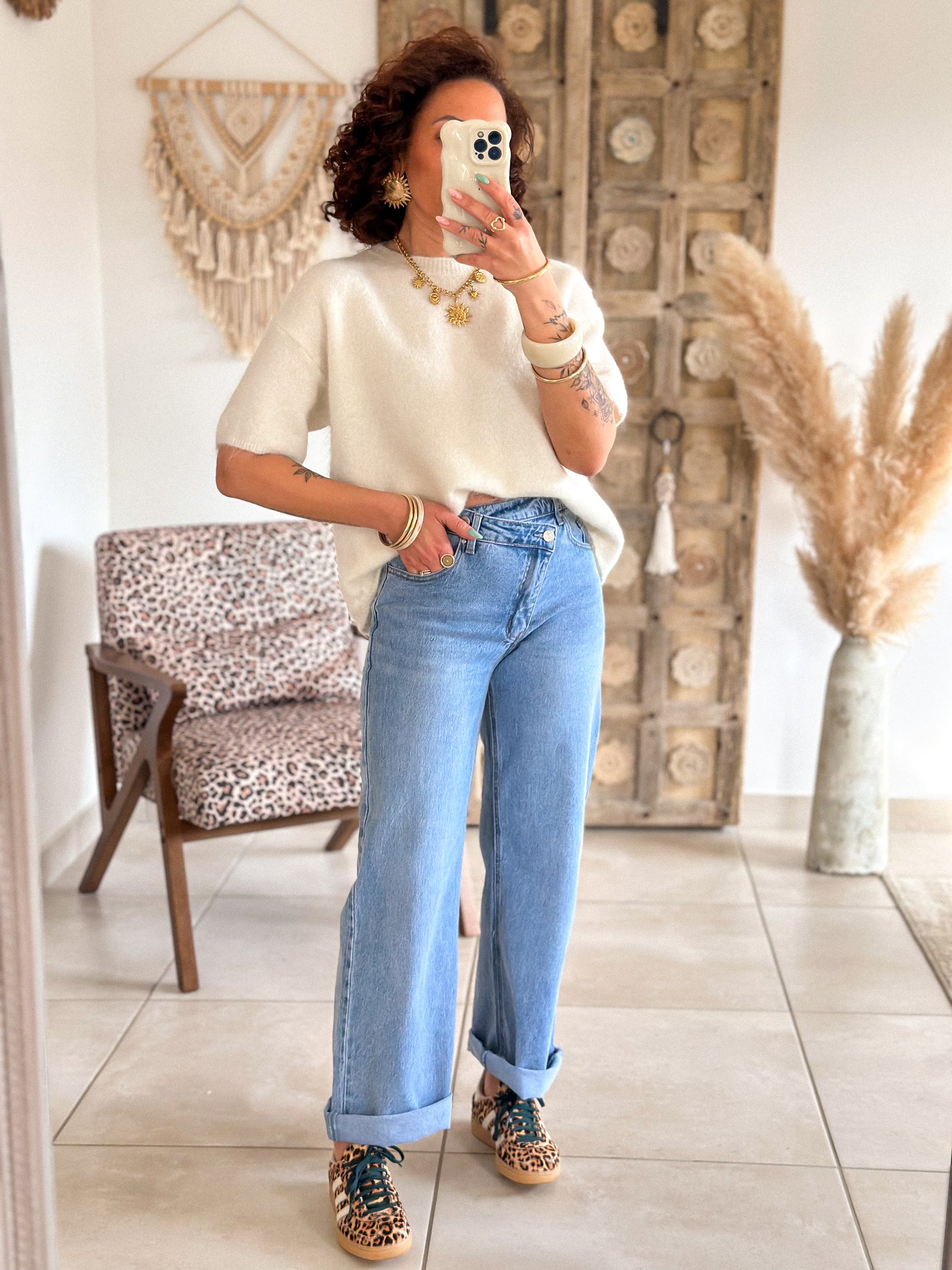 Pull Nancy - Ecru dos ouvert en dentelle