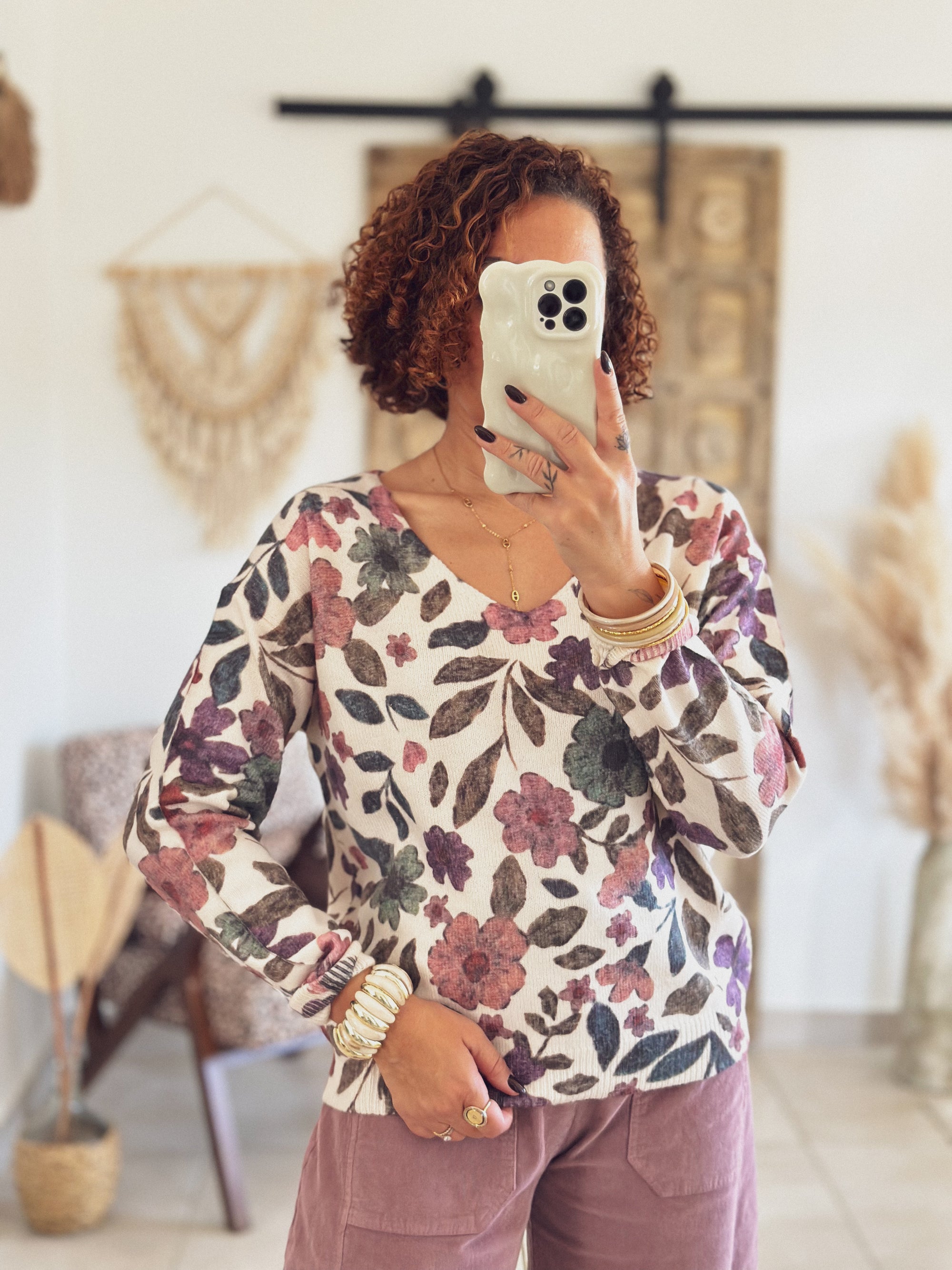 Pull Ophélie – Imprimé floral rose