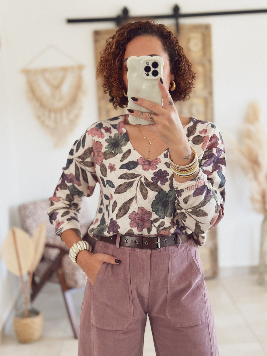 Pull Ophélie – Imprimé floral rose
