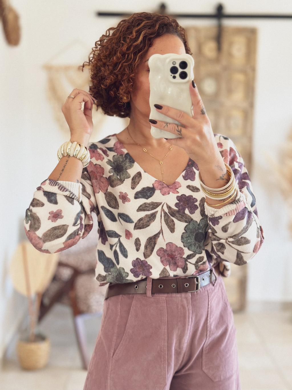 Pull Ophélie – Imprimé floral rose