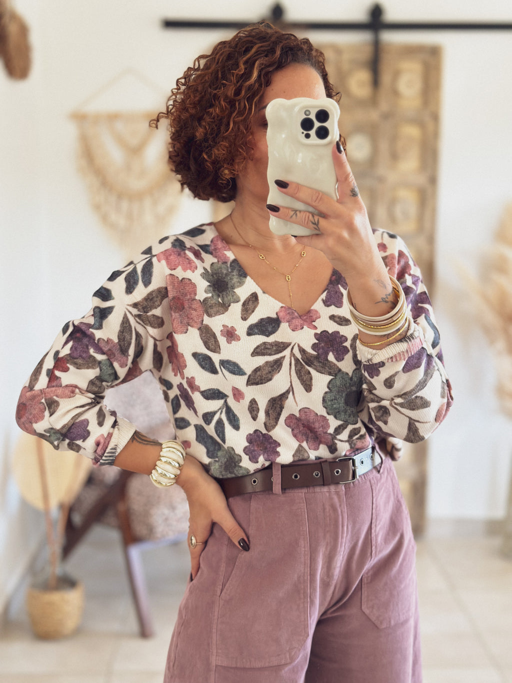 Pull Ophélie – Imprimé floral rose