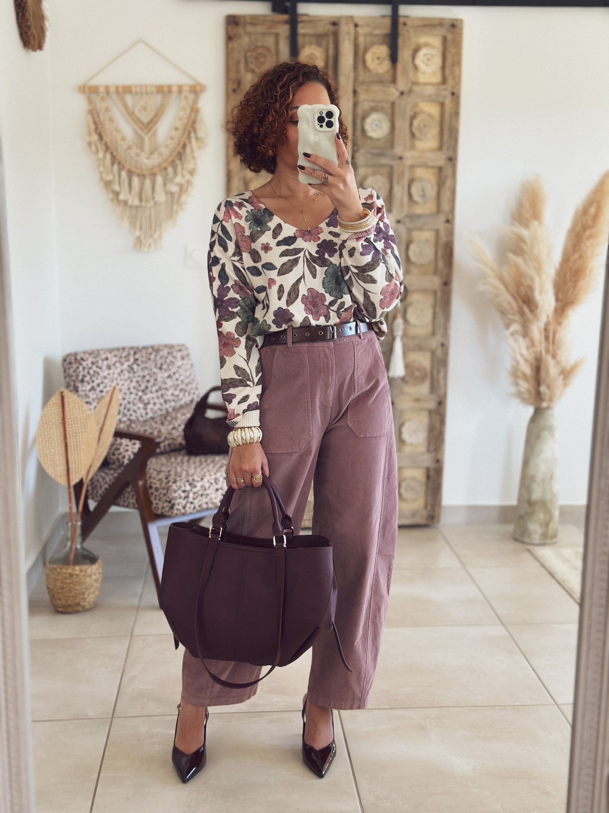 Pull Ophélie – Imprimé floral rose
