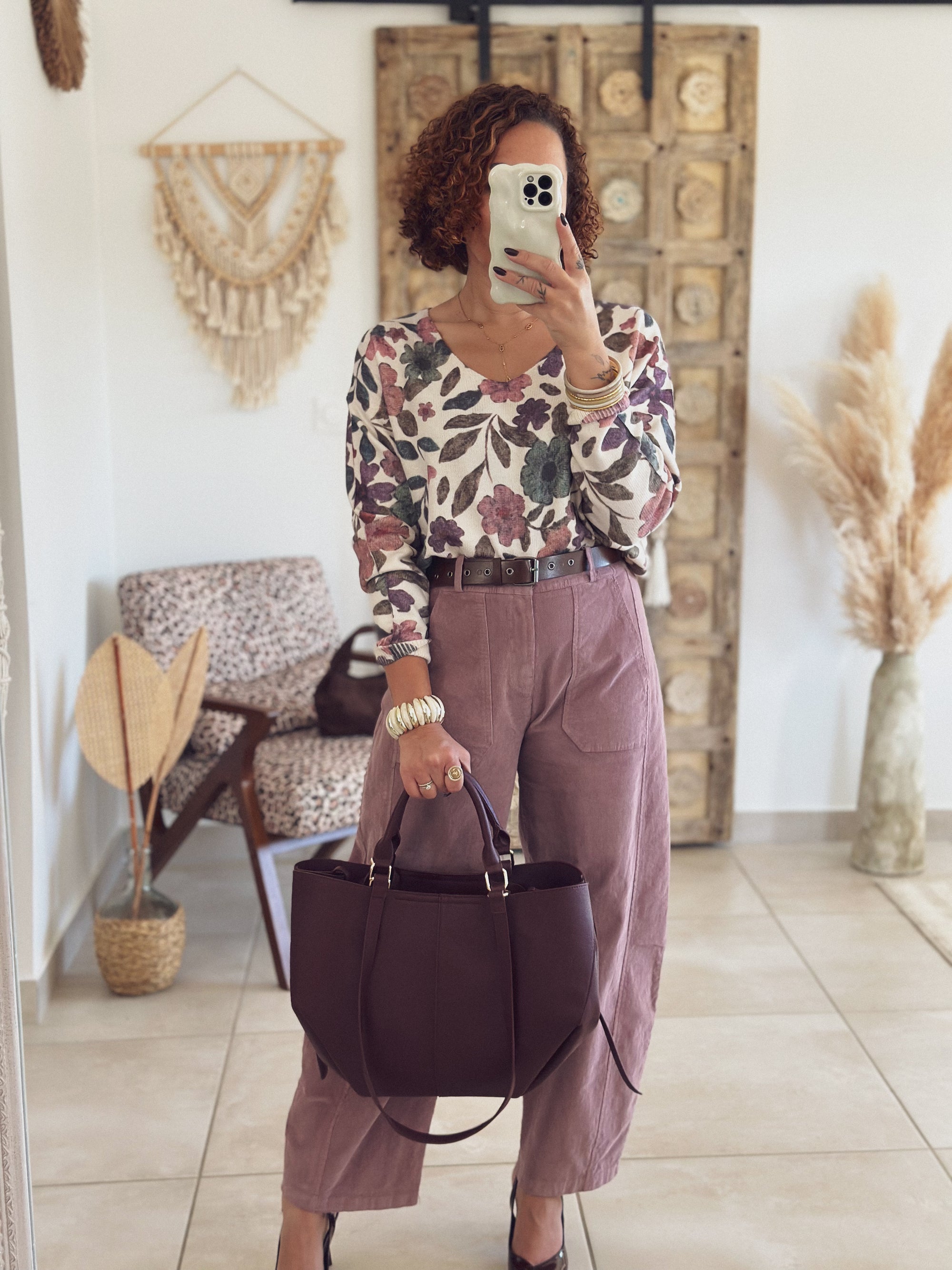Pull Ophélie – Imprimé floral rose