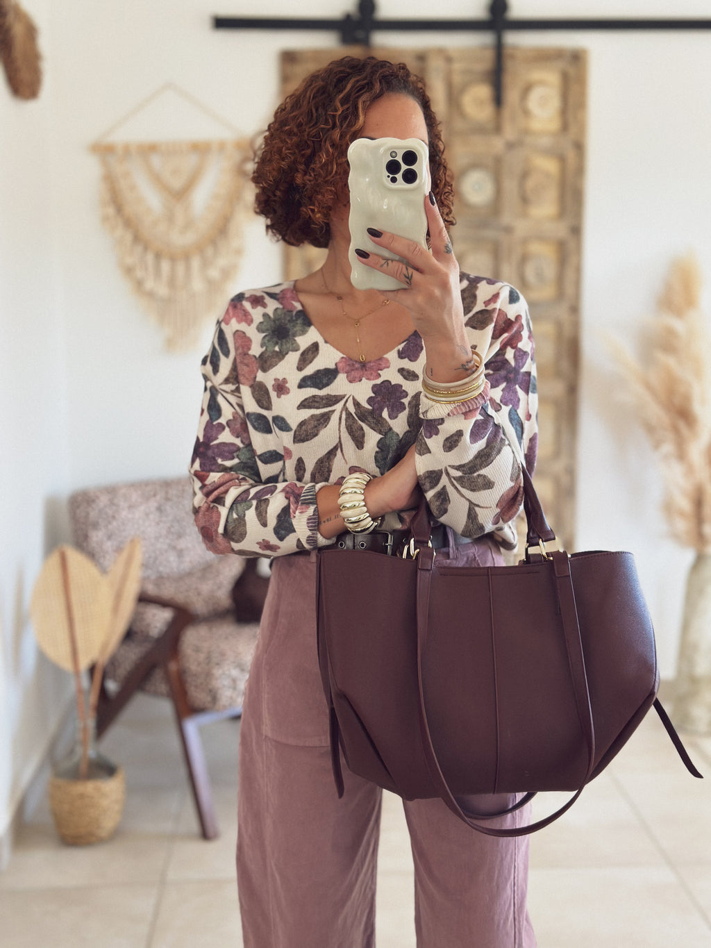 Pull Ophélie – Imprimé floral rose