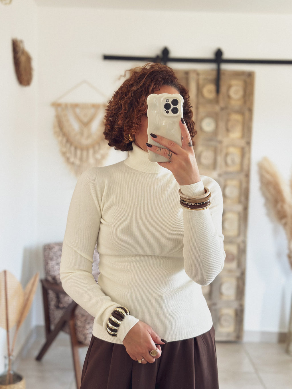 Pull Sélène – Col roulé Écru