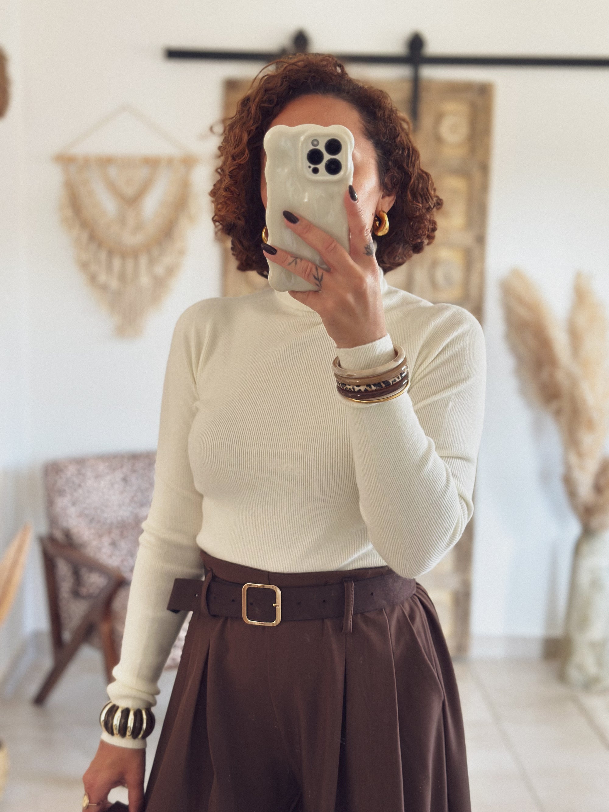 Pull Sélène – Col roulé Écru