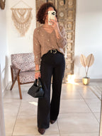 Pull Thaïs - col V camel à cœurs