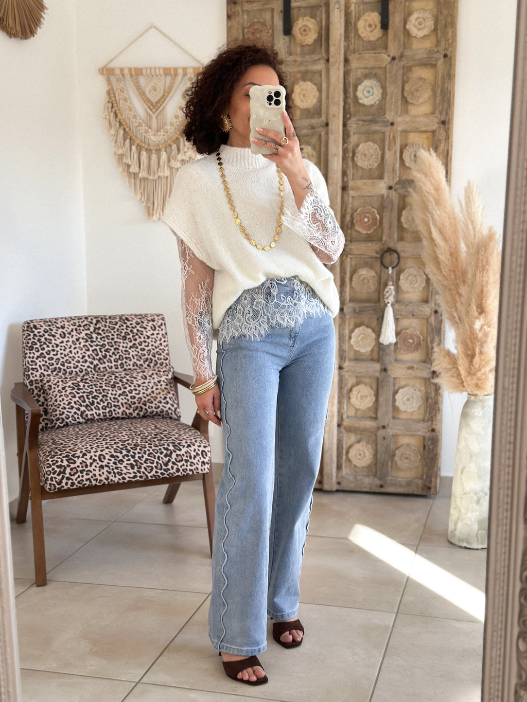 Pull Catia - Ecru manches dentelle