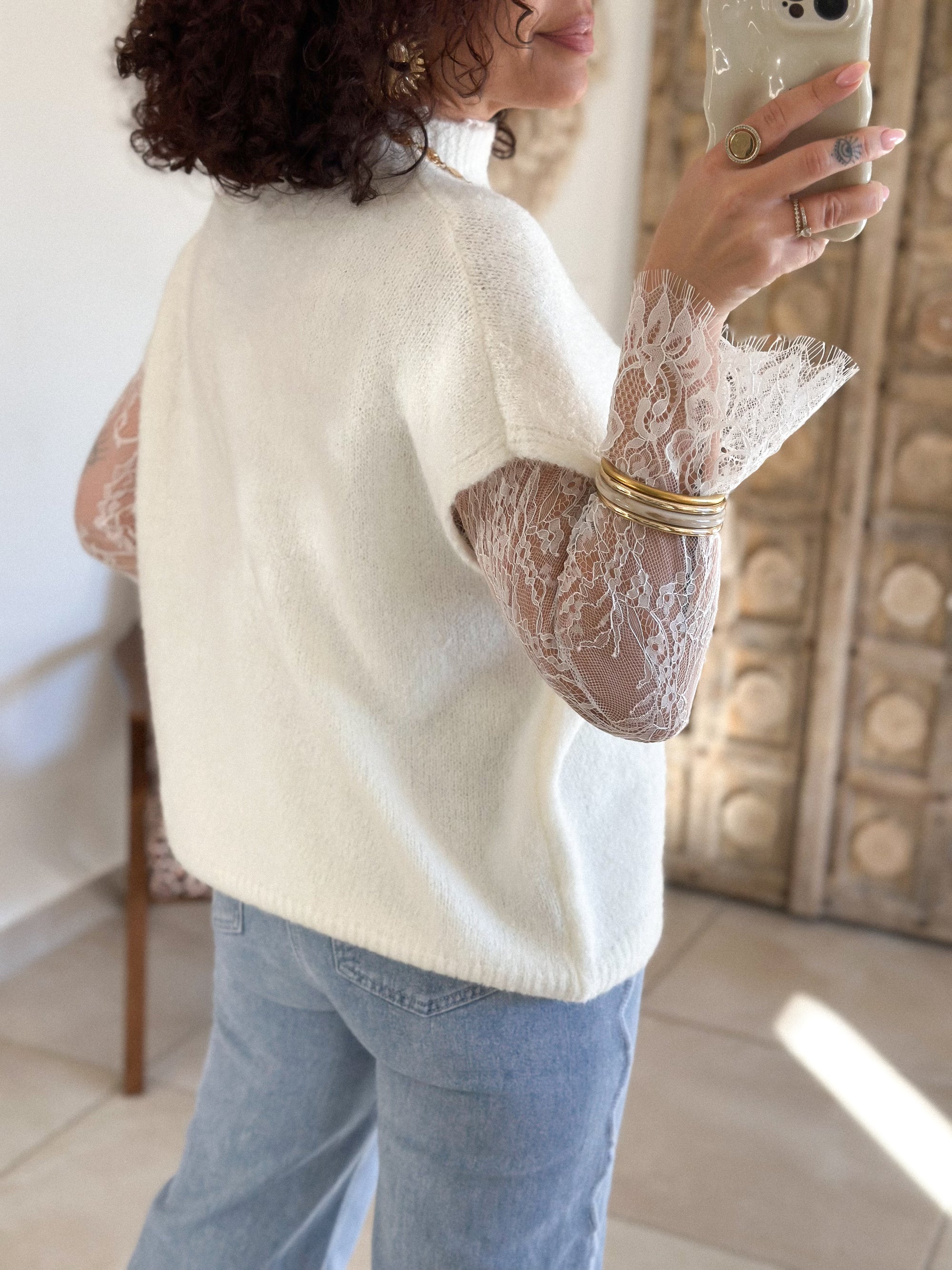 Pull Catia - Ecru manches dentelle