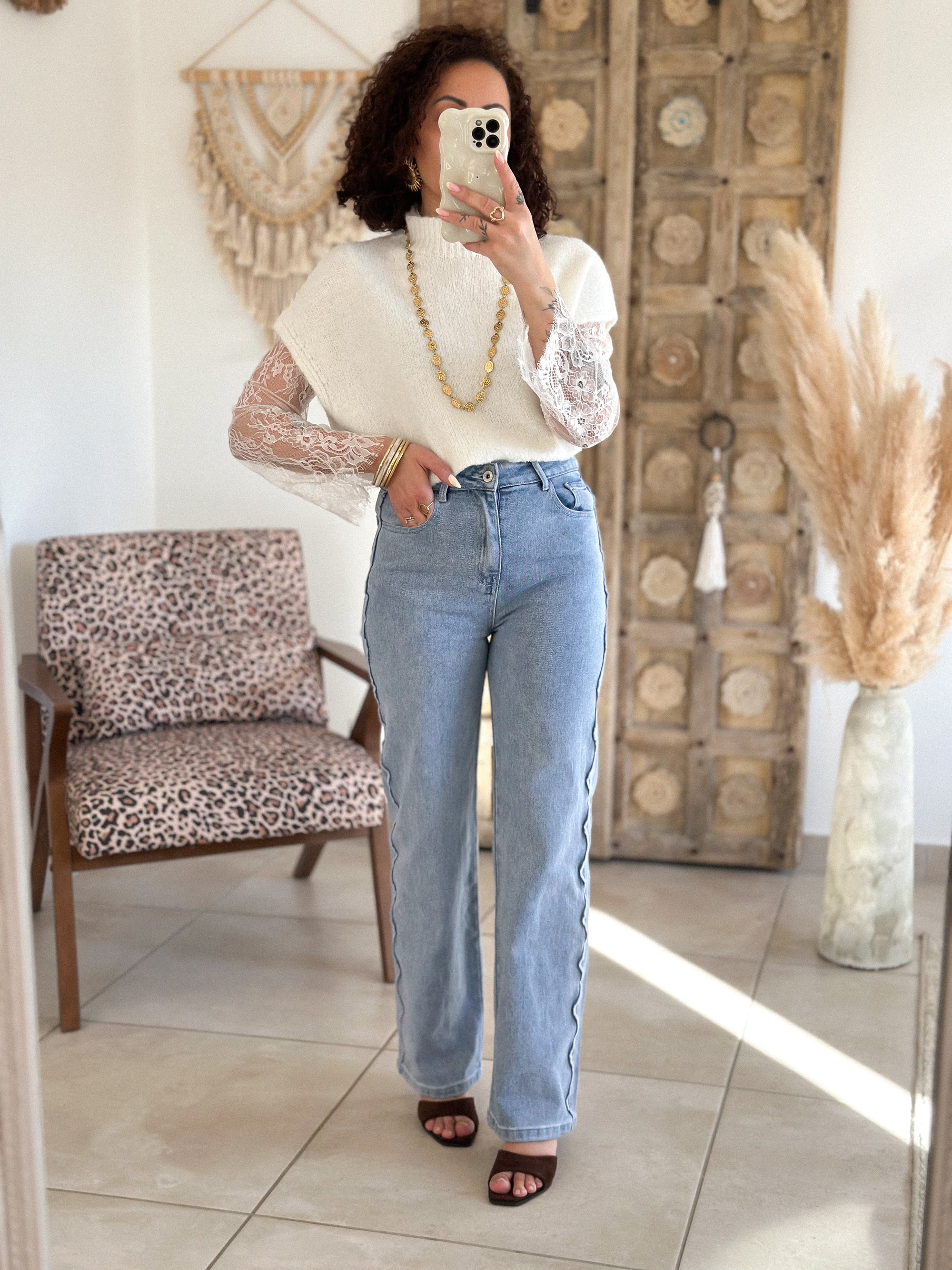 Pull Catia - Ecru manches dentelle