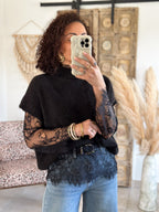 Pull Catia - Noir manches dentelle