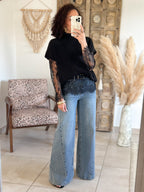 Pull Catia - Noir manches dentelle