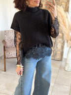 Pull Catia - Noir manches dentelle