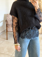Pull Catia - Noir manches dentelle