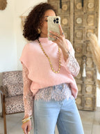 Pull Catia - Rose manches dentelle