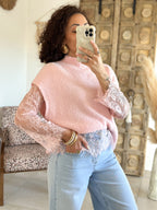 Pull Catia - Rose manches dentelle