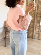 Pull Catia - Rose manches dentelle