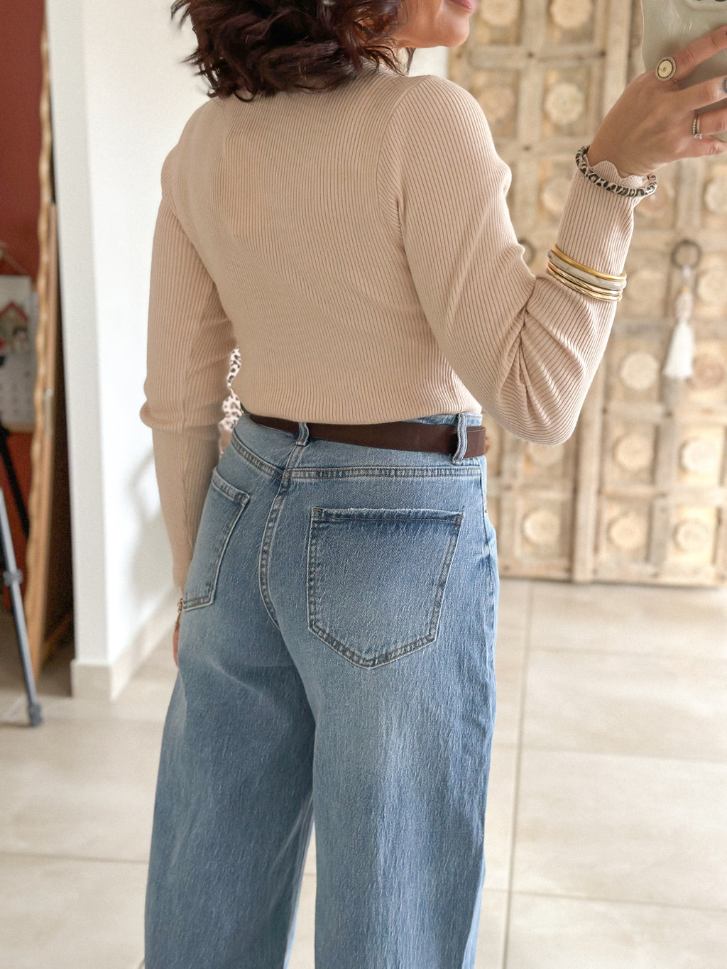 Pull Hasna - Beige col festonné