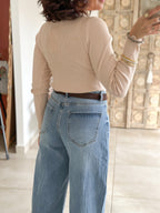 Pull Hasna - Beige col festonné