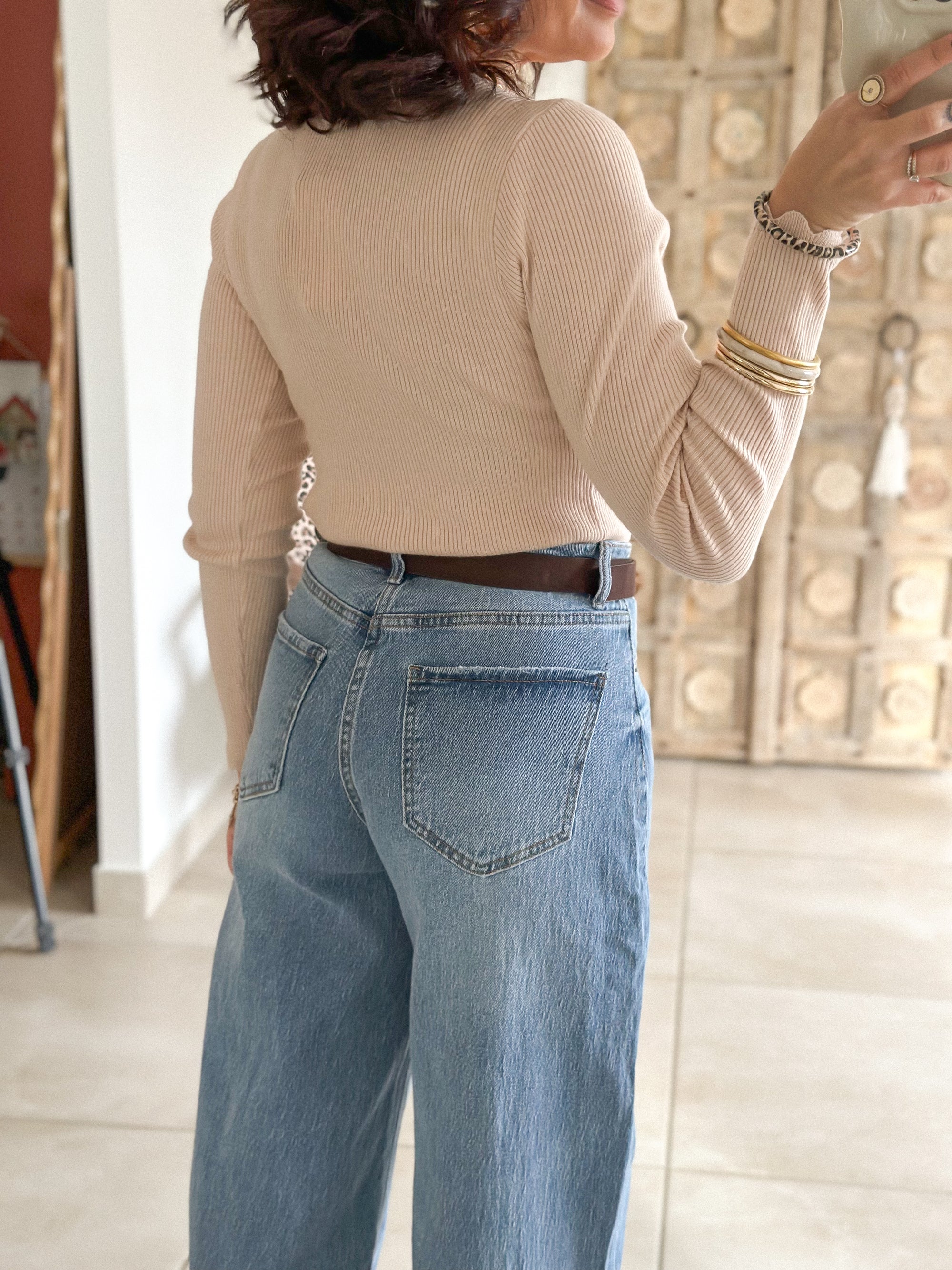 Pull Hasna - Beige col festonné