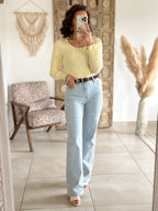 Pull Soraya - Jaune côtelé col festonné