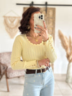 Pull Soraya - Jaune côtelé col festonné
