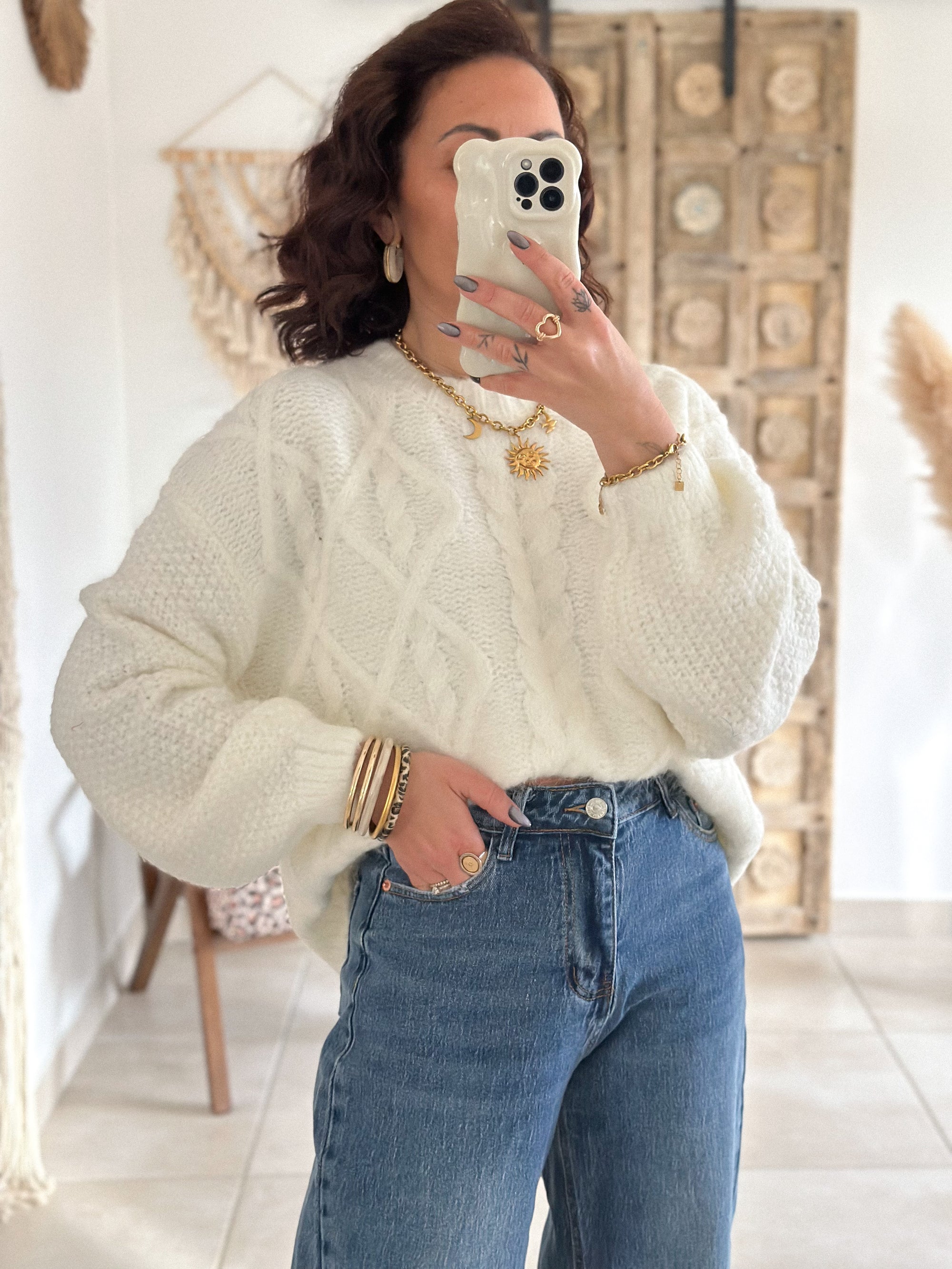 Pull Maëlys - maille épaisse douce blanc