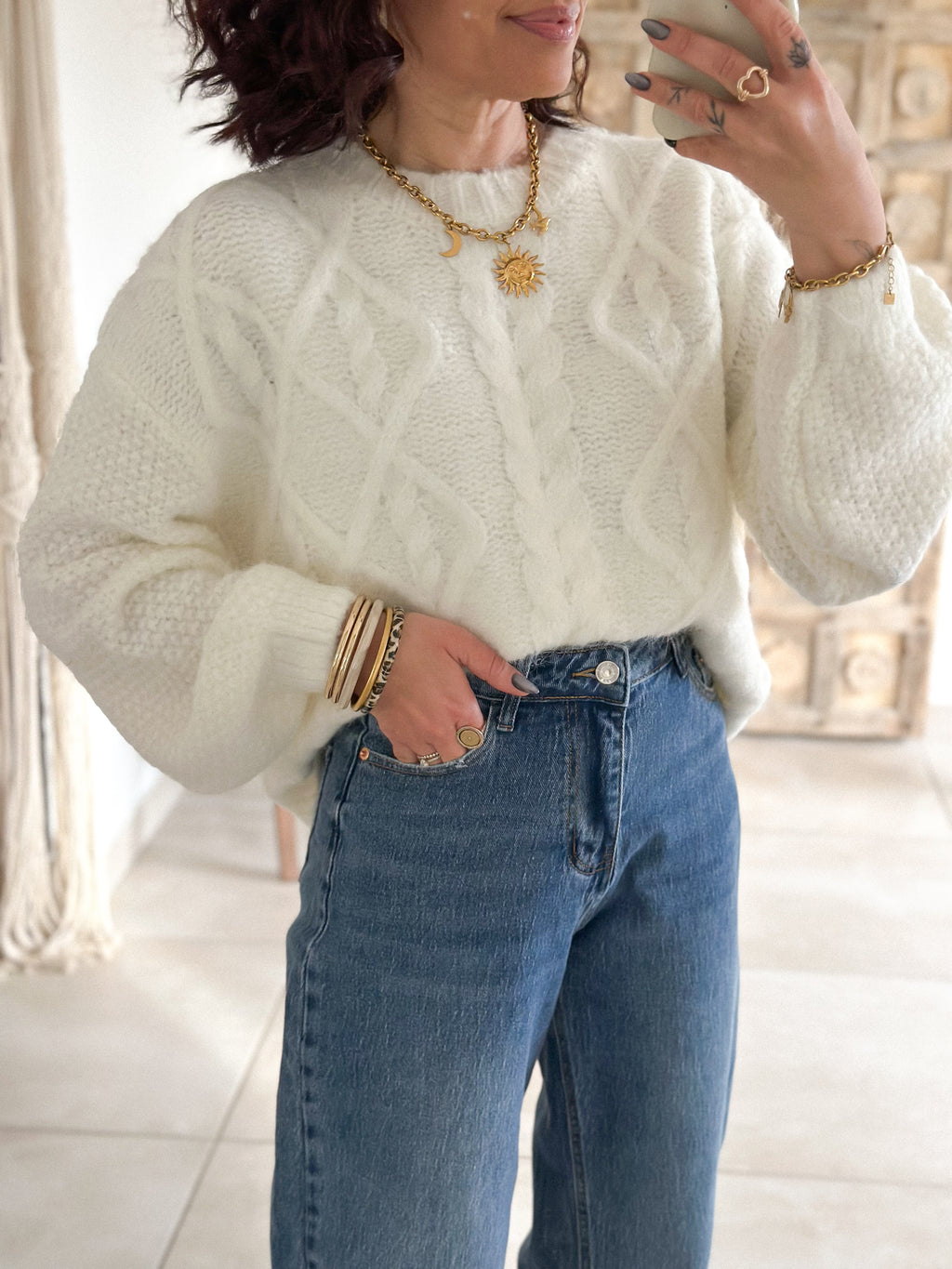 Pull Maëlys - maille épaisse douce blanc