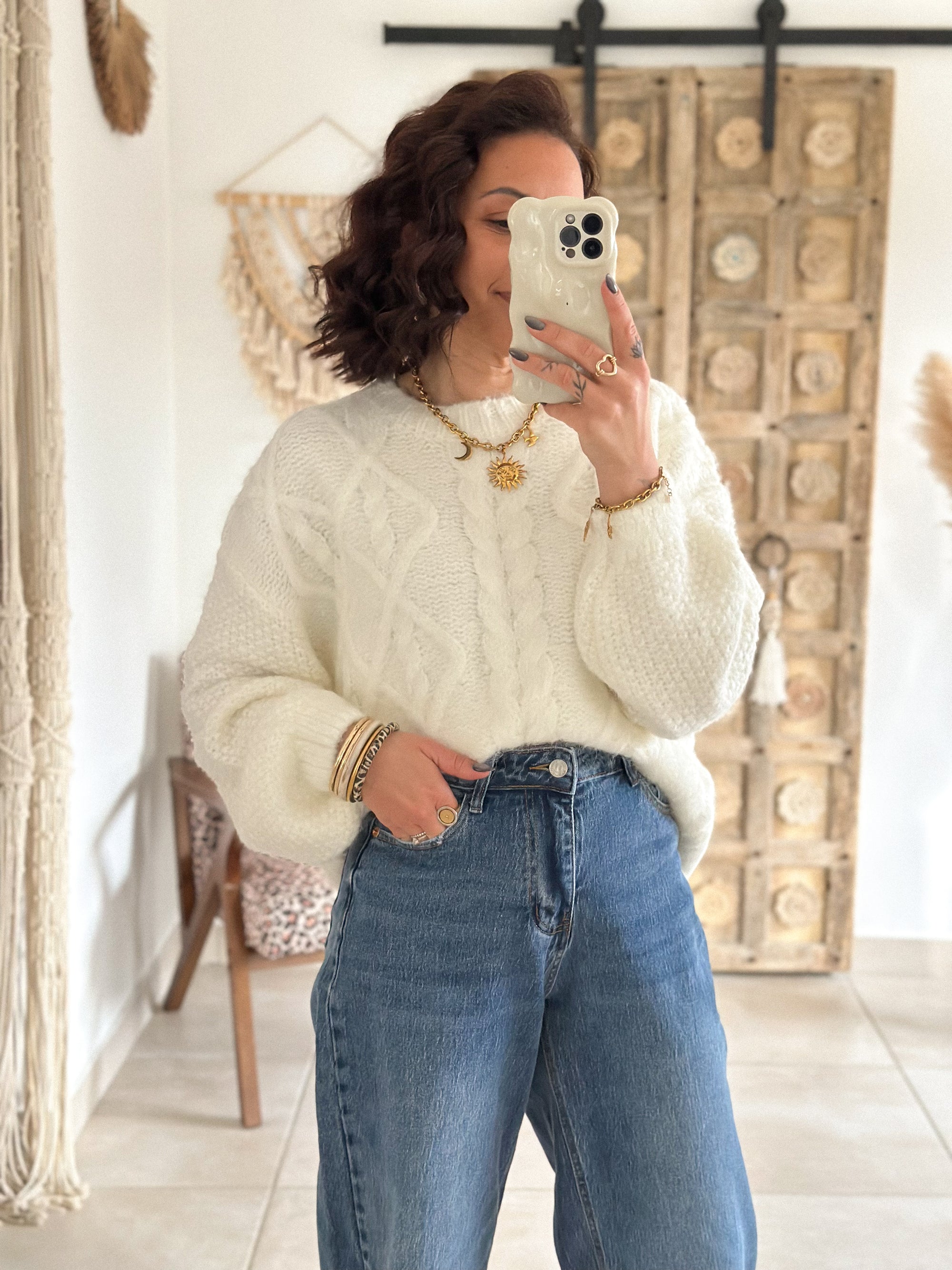 Pull Maëlys - maille épaisse douce blanc