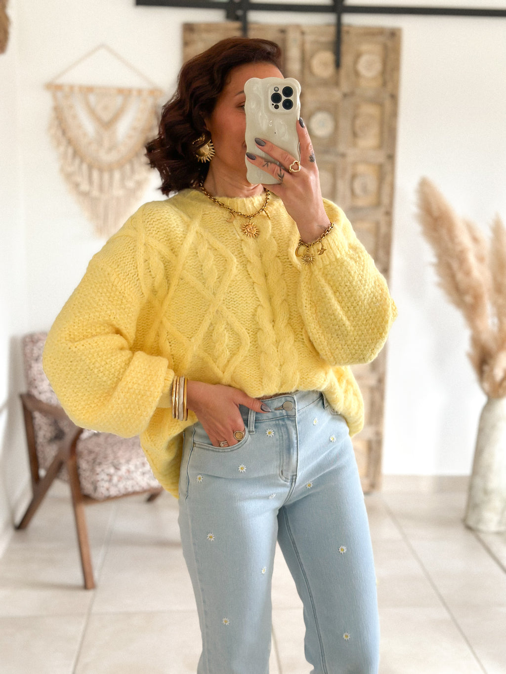 Pull Maëlys - maille épaisse douce jaune